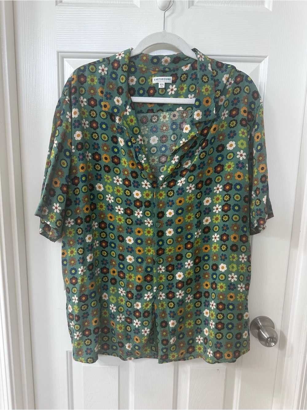 EARTHBOUND Green Floral-Print Short Sleeve Button-Down Shirt